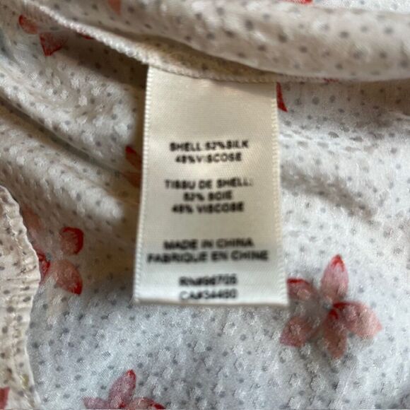 Rebecca Taylor Silk Blend Sleeveless Ruffle Top White Dot Floral Size 12 - Picture 7 of 11